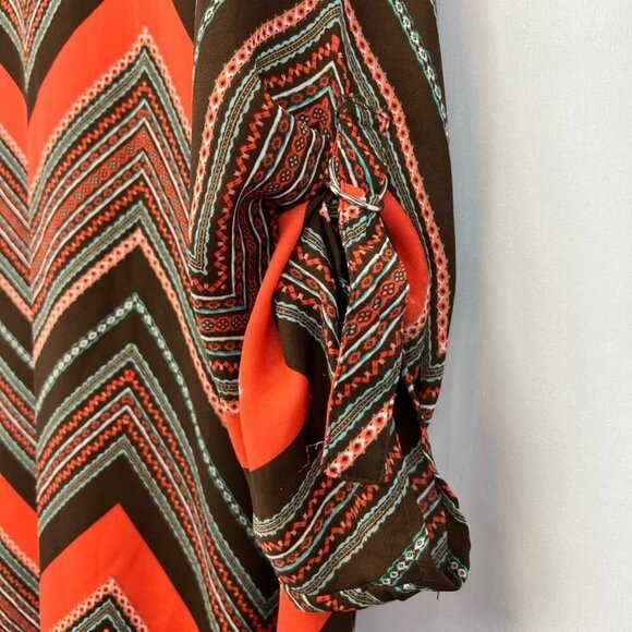 Zac & Rachel Womens Blouse Multicolor Chevron 3/4 Sleeve V Neck Shark Bite M - Picture 8 of 11